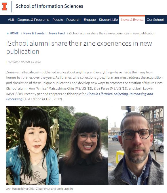 screenshot of article featuring photos of the three librarians interviewed