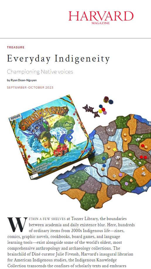 a screenshot of the blog post "Everyday Indigenity" featuring a photo of a map-shaped board game called "Spirit Island"