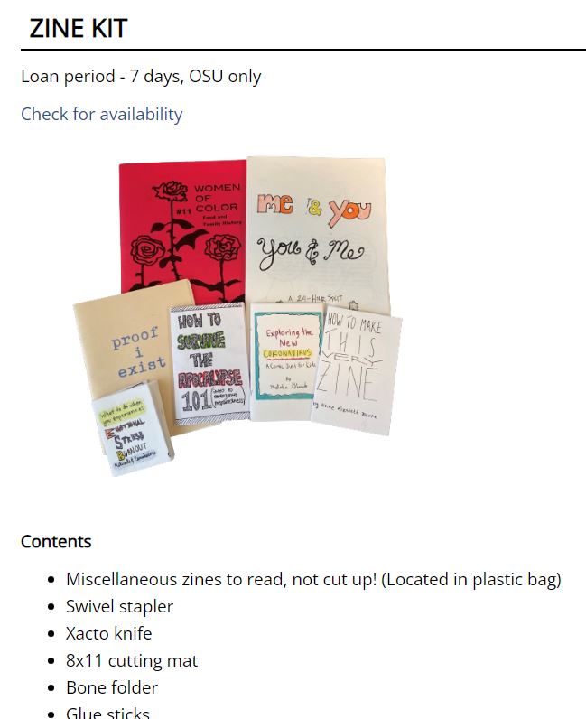 screenshot of the toolkit website featuring a photo of seven zines